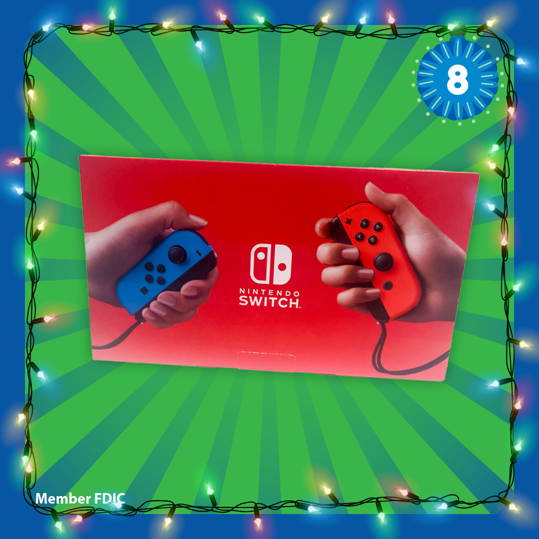 FMStBank's tweet photo. Day #8 of the 12 Days of Christmas is here! 🎄

Today's prize is a Nintendo Switch! 

To enter: 

1. Fill out this Entry Form: https://t.co/Z10lt4kszL   

2. Tweet us #FM12Days2019!

Additional entry: https://t.co/NQHAXm57Kb

Official Rules: https://t.co/Qhc1PSIft1 https://t.co/7WXDPPDRYf