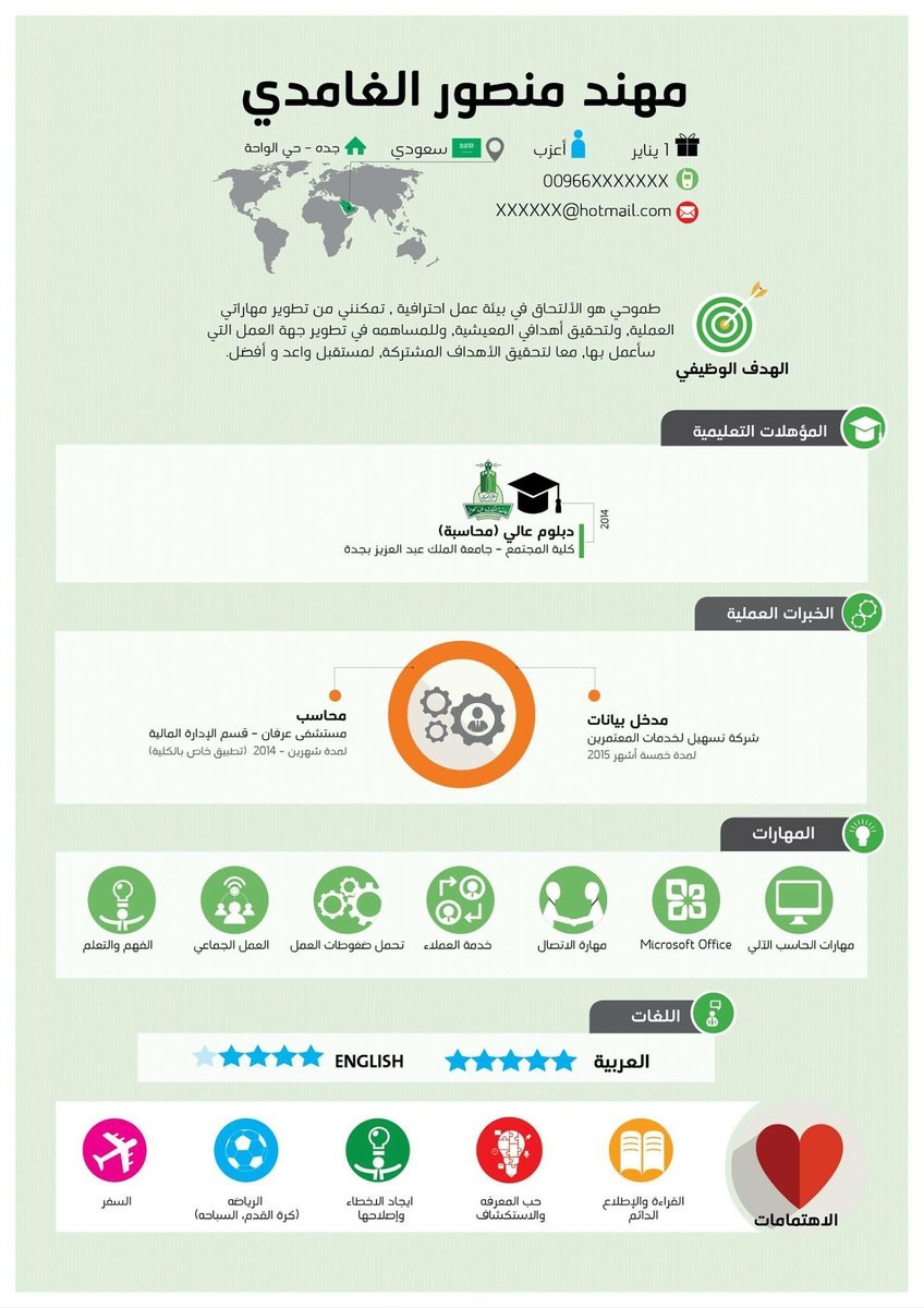 خبرة كبيرة في #تصميم #السيرة_الذاتية بطرق احترافية تزيد فرصتك للوظيفة 
للحجز على الواتساب (0542751553)
لدينا العديد من النماذج الحديثة.
.
.
.
.
.
#ارسل_صورتك_لامك
#مسابقه_ضمك_الثقافيه
#جامعه_المعرفه_انخفست
#الرياض
#الدمام
#السعودية
#وظائف
#عمل
#انفوجرافيك
#سيرة_ذاتية