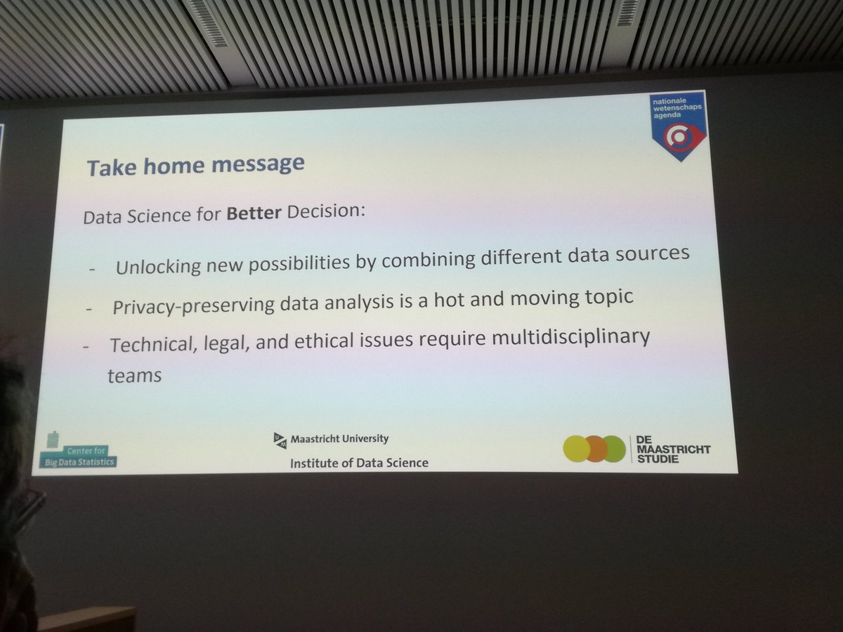 #dsdecisions: during her afternoon presentation, Chang Sun, Ph.D. candidate <a href="/MaastrichtU/">Maastricht University</a> Institute for Data Science, argues that #data #science can indeed be used for better decisions, but doing so in a reliably #privacy-#preserving way is a big #challenge #GDPR