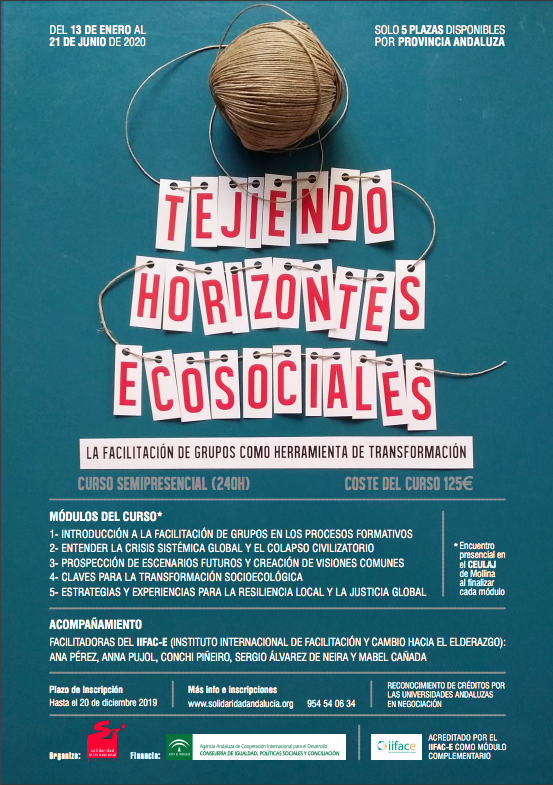 Se informa de la celebración del curso “Tejiendo Horizontes Ecosociales: la Facilitación como Herramienta de Transformación” organizado por la ONG "Solidaridad Internacional Andalucía".Puedes encontrar toda la información en la web de la citada ONG (solidaridadandalucia.org).