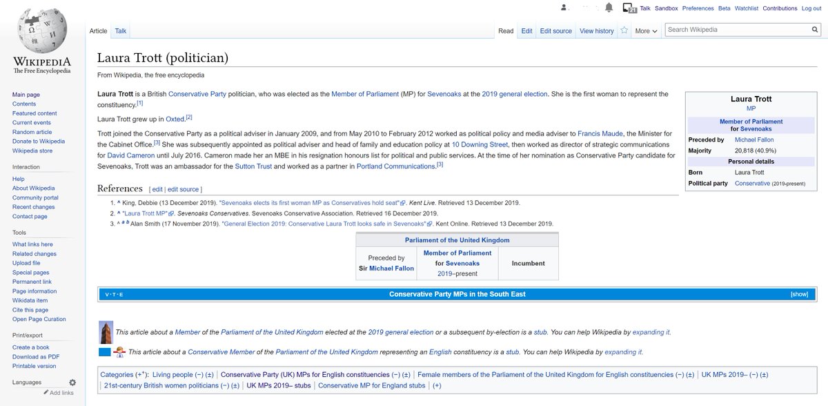 Part 14: Laura TrottMade an MBE for services to David Cameron's career, she's 'an ambassador for the Sutton Trust and worked as a partner in Portland Communications'.  https://en.wikipedia.org/wiki/Laura_Trott_(politician)