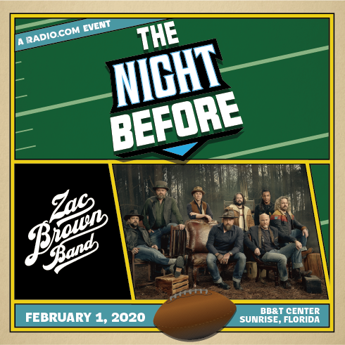AmerantArena's tweet photo. JUST ANNOUNCED: @radiodotcom presents 'The Night Before' starring @zacbrownband LIVE at the #CENTEROFITALL on Feb. 1!
Presale begins on 12/19🎶🤗🏈
https://t.co/hwD91ekzbg
#kisscountry #superbowlweekend #entercom #entercommiami #SuperBowlLIV https://t.co/akU5tjEcoV