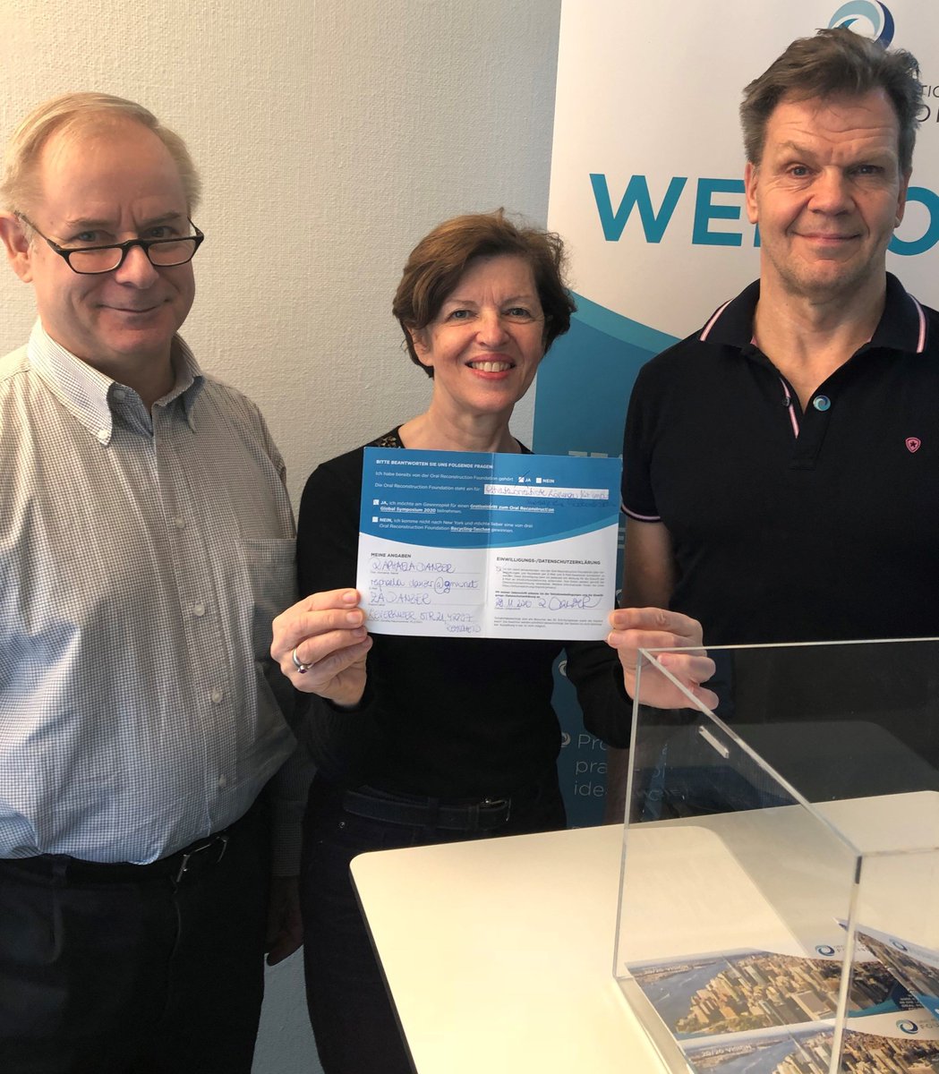 ORFoundation_OR's tweet photo. Congratulations to Raphaela Danzer, Zahnarztpraxis Leonhard Danzer M. Sc. of implantology and parodontology, Remscheid who won a free entry to our #ORGS2020 in New York. We are looking forward to meeting you!

#luckydraw  #dgikongress #dentalimplants #globalsymposium @UniCologne https://t.co/41VmXNq1Yp