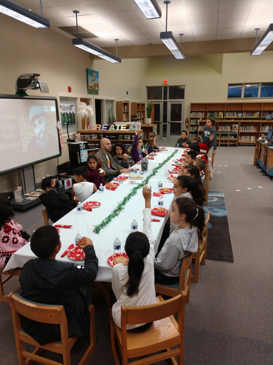 StephFiedler's tweet photo. A HUGE thank you to author @Scott_Thought for coming for our Breakfast with the Author event!  Our @DDEDolphins writing contest winners were *thrilled* to be able to ask you questions about the writing &amp; publishing process! You made our day! #SantasNiceList #SavingFable https://t.co/K9RSNRhIBk