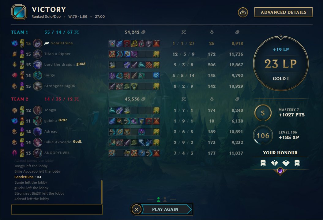 Sacrleh's tweet photo. You guys. I was support. And I got all the honors. Is this even real life? #LeagueofLegends #justsupportthings https://t.co/ODu21tdW5R