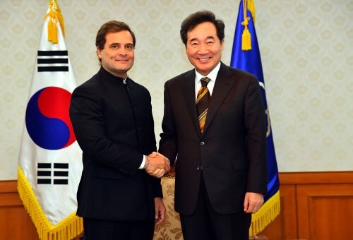 RahulGandhi's tweet photo. As a part of an official delegation, I today met with the PM of the Republic of Korea, His Excellency, Lee Nak-yon and other officials, in Seoul. We discussed a wide range of issues, including the current political &amp; economic situation in our respective countries. https://t.co/0ILEg5j20Z