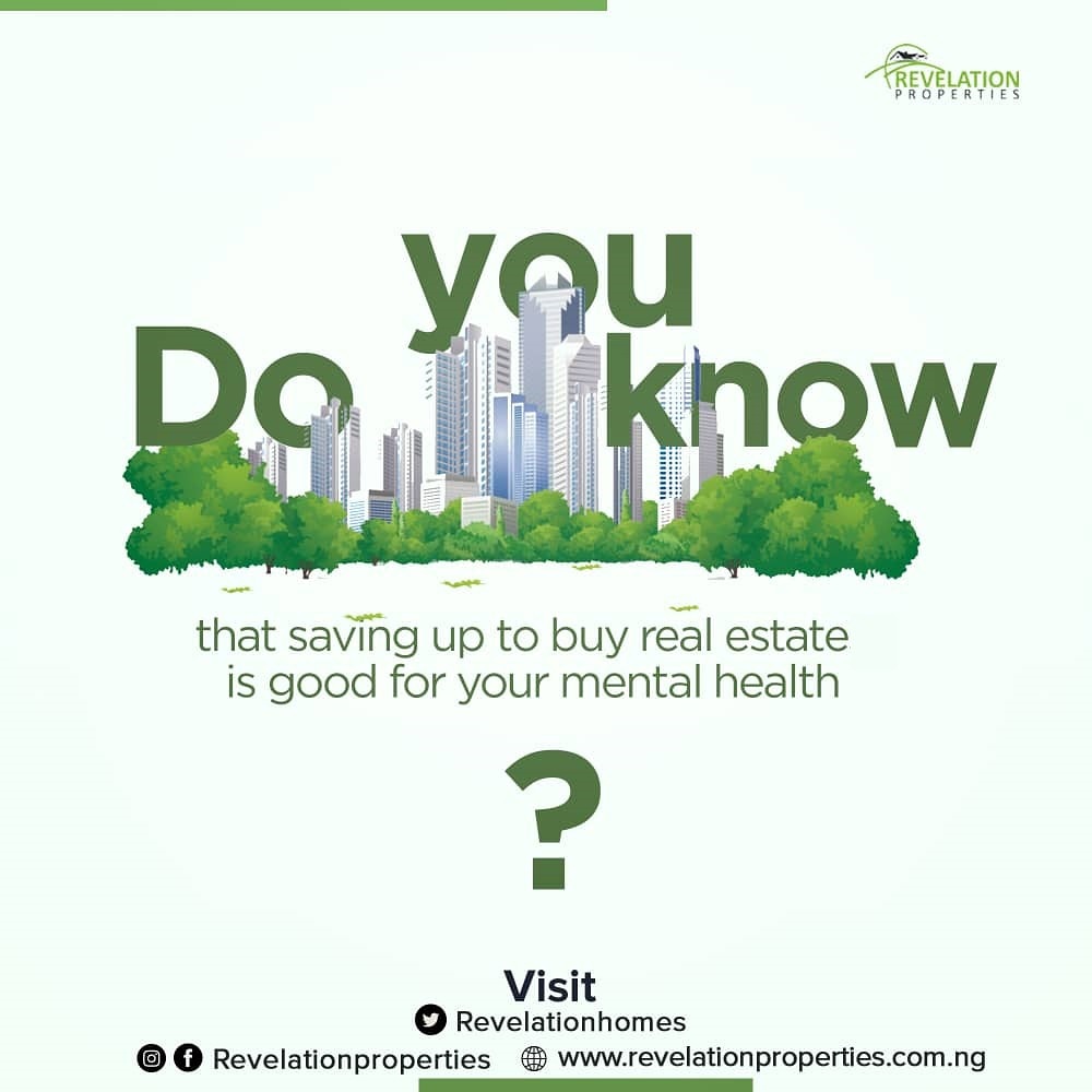 Do you know that saving up to buy Real Estate is good for your mental health? You can become a land owner before the end of 2019 with just N50k initial deposit with @revelationhomes ... #TuesdayMotivation #AfterRevolution #MyTACHA #TuesdayMorning #TuesdayThoughts #bitcoin