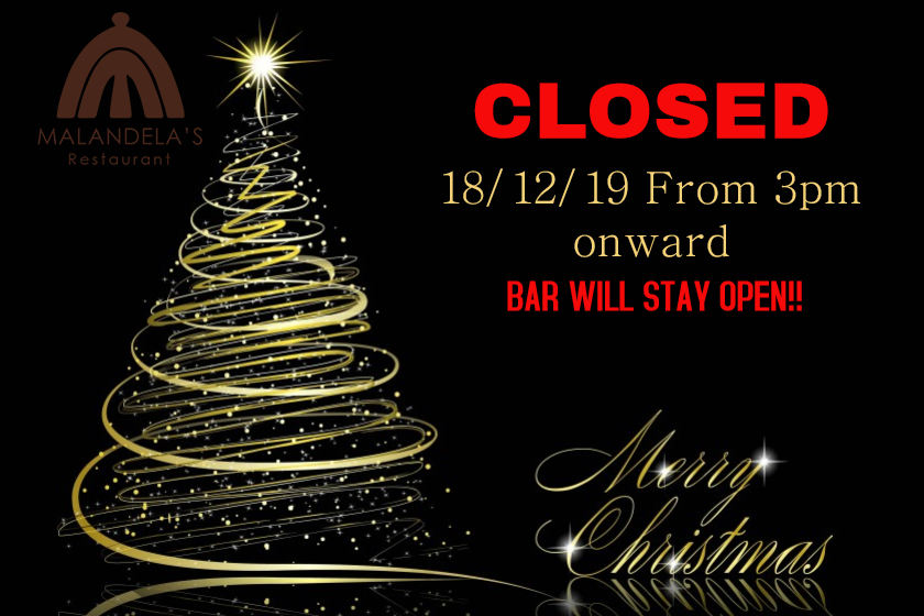 We would like to inform our valued guests that the kitchen will stop serving food on the 18th December from 3pm onward. We will re-open the kitchen on the 19th of December. The bar will stay open and continue to serve drinks.