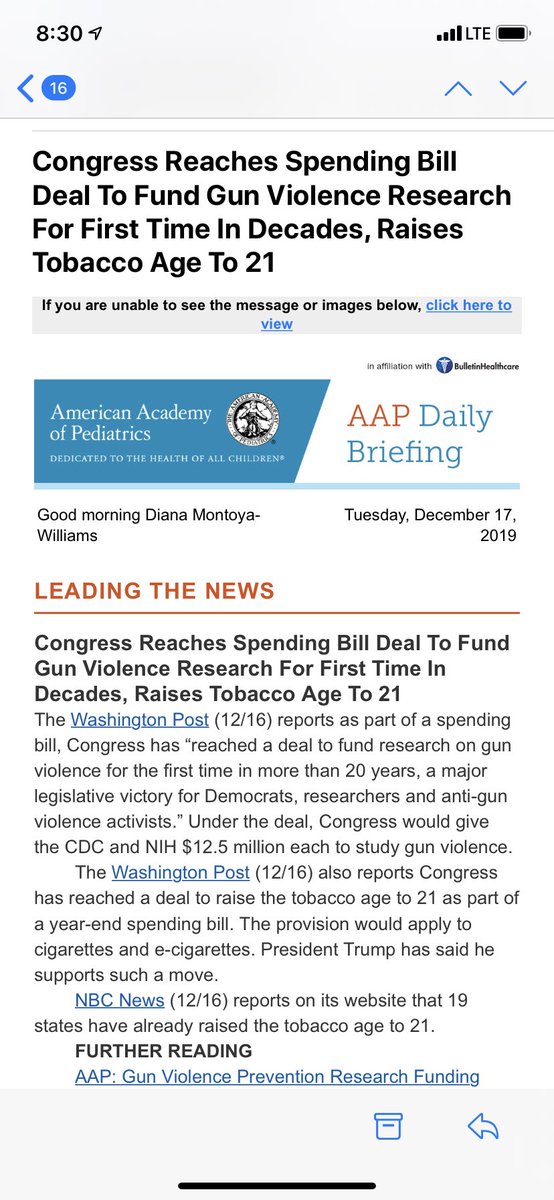 DrDianaMW's tweet image. Historic headline in my inbox. I remember going to the Hill with hundreds of other pediatricians a few yrs ago to beg for funding for gun violence research. Proud of all my @AmerAcadPeds friends who fought for these public health wins.
 #KidsFirst #ScienceOverPolitics