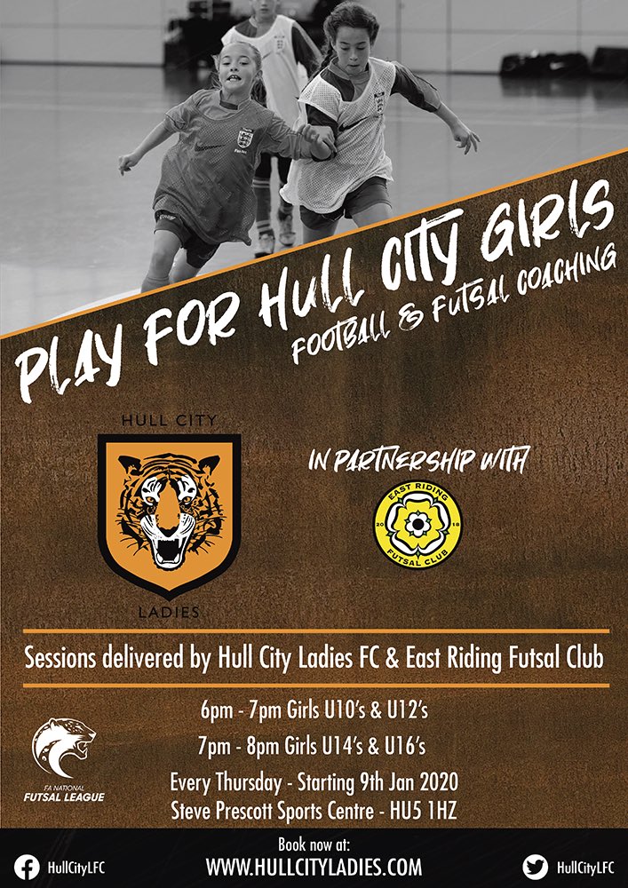 🐯⚽️ GIRLS FOOTBALL 🐯⚽️

New Football &amp; Futsal Sessions for Girls of all ages starting in January 2020. Limited spaces available.

You can find more info &amp; book now here: hullcityladies.com/football-futsa…

#TigressWay #Youth #Football #Futsal #Pathway #Development