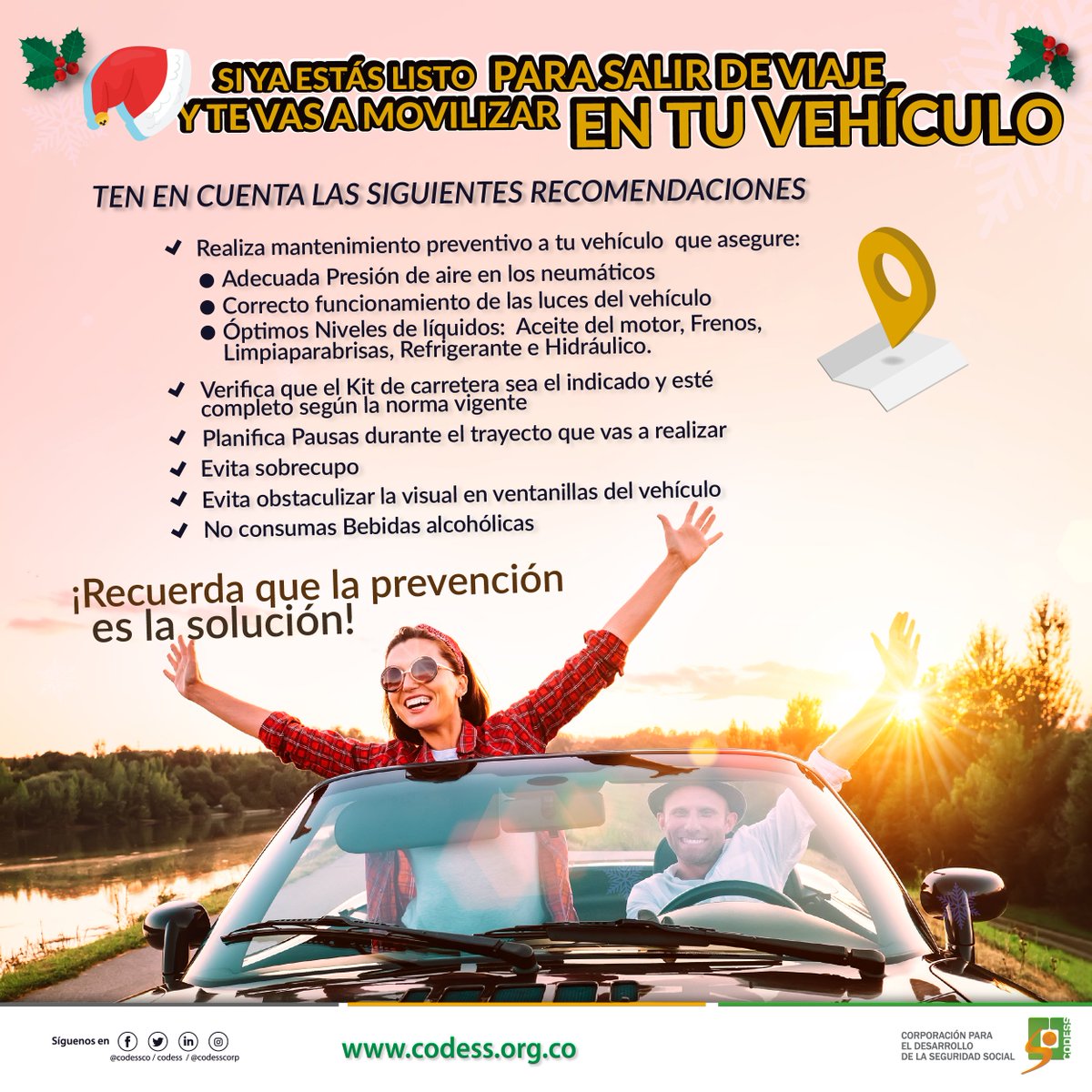 codessco's tweet image. Ten en cuenta las siguientes recomendaciones, si vas a salir de viaje con tu vehículo. 🚘🚗🛣 #Tipsinformativoscodess