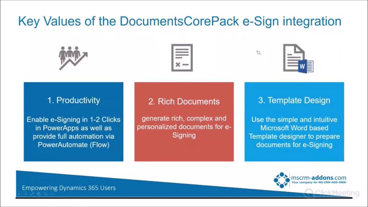 mscrmaddons's tweet photo. If you missed our last webinar about E-Signing in #DocumentsCorePack don´t worry. Watch the recording here: https://t.co/hTPAZuXfJf

#Dynamics365 #Productivity #esignature #DCP #mscrmaddons #DocuSign #AdobeSign #AssureSign https://t.co/S4Nprm9tqa