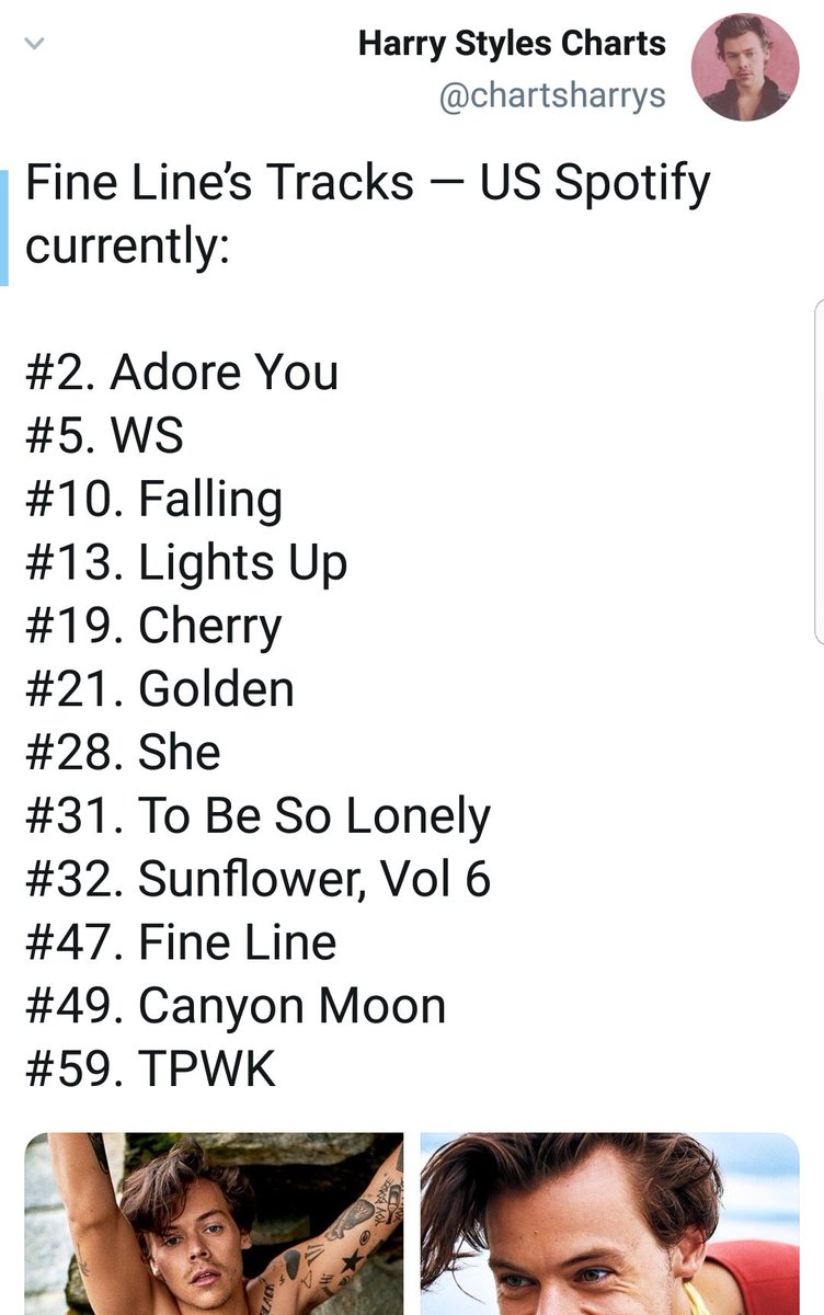 All of the tracks from "Fine Line" are still in the top 60 on spotify USA, with adore you at #2. Dont stop streaming the album! 