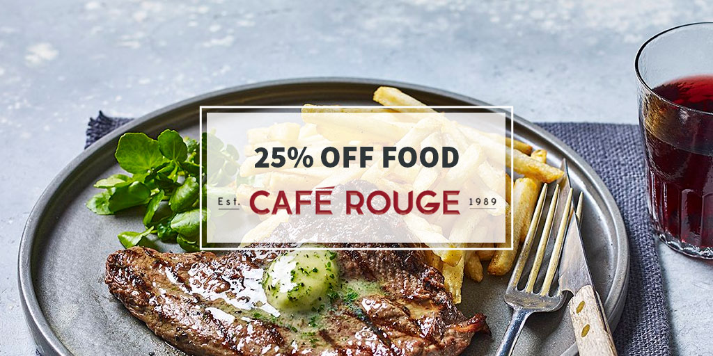 vouchercloud's tweet photo. Celebrate the festive season at Café Rouge &amp; enjoy 25% off food with this code 🍗🍲 >> https://t.co/gplThFKYtV 🥞 #caferouge #eats #french #tasty #food #onthetable #christmasfood #discountapp @CafeRougeTweet https://t.co/n6TFoZUD1Y