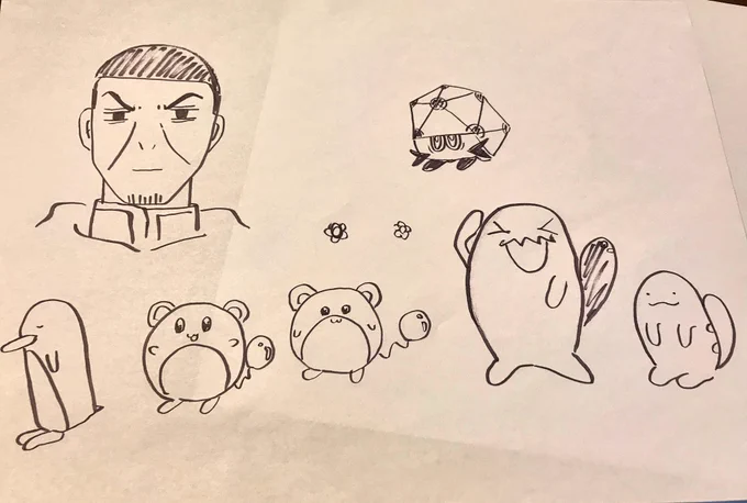 友達に軍曹描いてもらった!ポケモンに囲まれる可愛い 本当にありがとう……?靴下ペンギンいるの笑う 