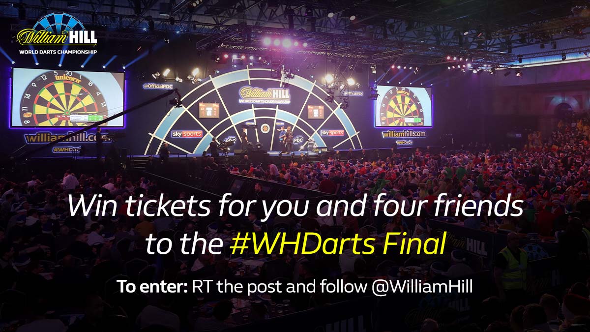 WilliamHill's tweet image. 🎯 Win tickets to the #WHDarts final on New Year's Day

Prize includes:
🎟️ Tickets for you and four friends
💷 Spending money

👇 Follow the details below to enter 

📰 Terms: wh.bet/WHDFinalTickets