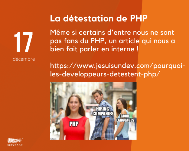 Un article de <a href="/jesuisundev/">Mehdi Zed</a> qui nous a bien fait parler cette année : pourquoi les développeurs(euses) détestent le #PHP ?
jesuisundev.com/pourquoi-les-d…

#CalendrierAvent #OnAimeOnPartage