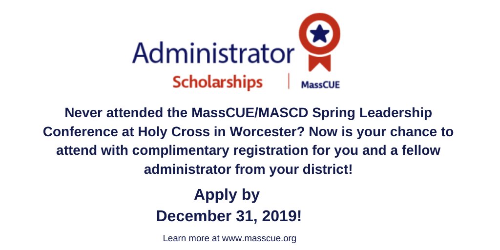 MassCUE's tweet image. 2020 MassCUE Administrator Scholarships are open➡️  apply now! forms.gle/eakyM7ZfboHEuQ… 
#MassCUE