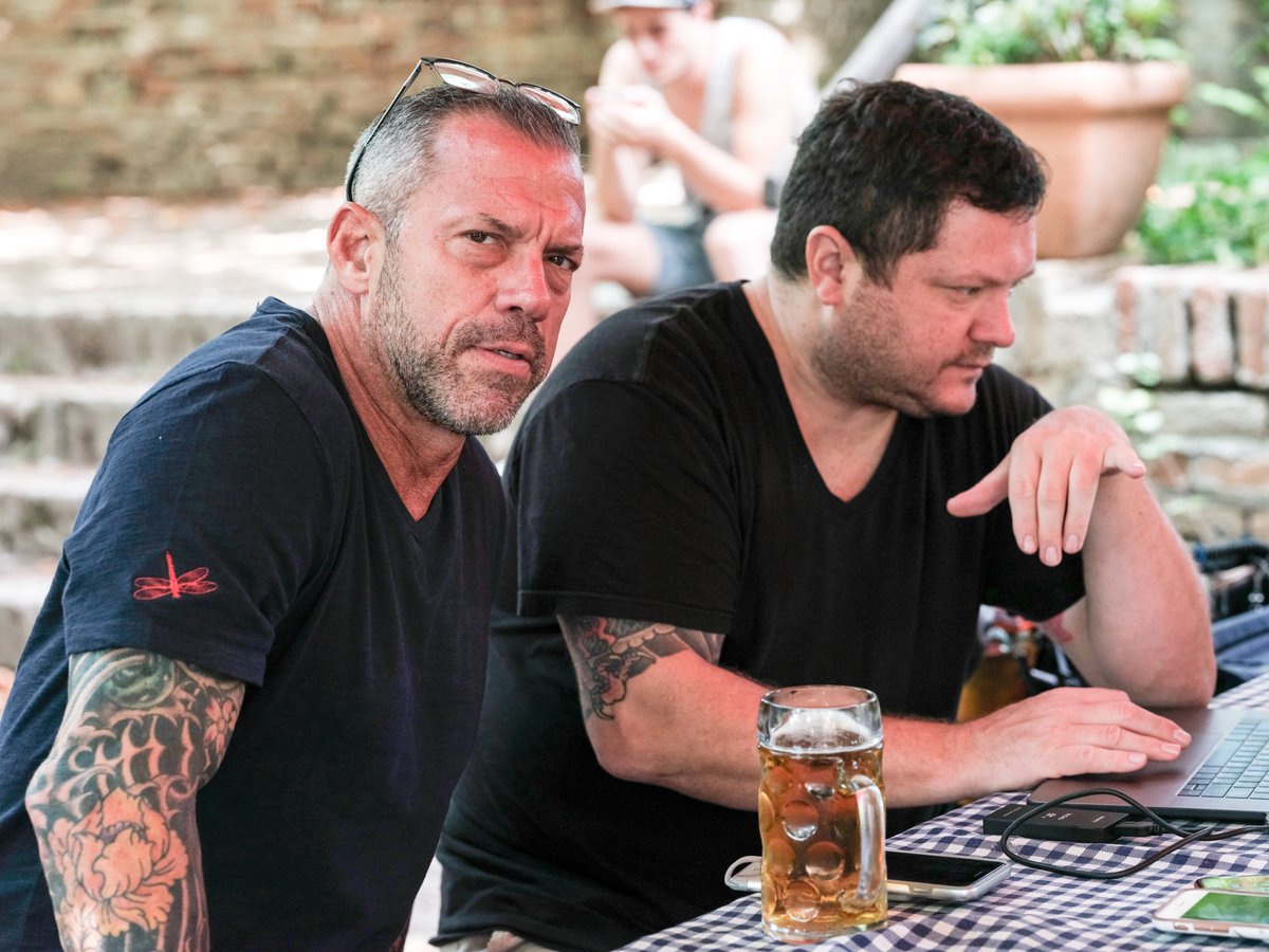 TrueFuture_TV's tweet photo. #IGotAnotherDrinkBecause that's what you do when at a #Biergarten in #Augsburg.
Host @joemullings enjoying a #Beer while taking a look at footage with lead editor, Marco, during #filming in #Germany for #TrueFuture.
#Photography #Tuesday https://t.co/qDKhsEXAG7