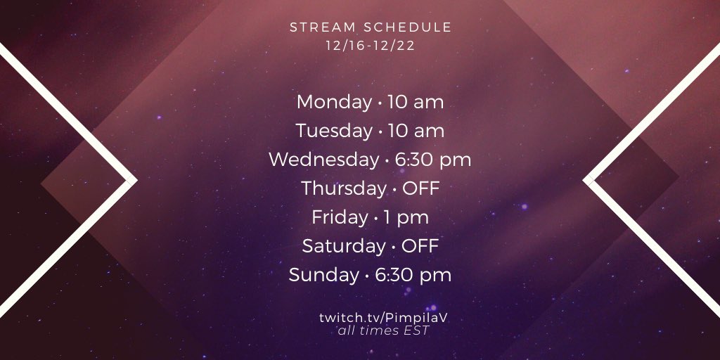 PimpilaV's tweet photo. This week’s stream schedule is finally live! #twitchaffiliate #lgbtstreams #whentowatch https://t.co/rL0UTMgPwD