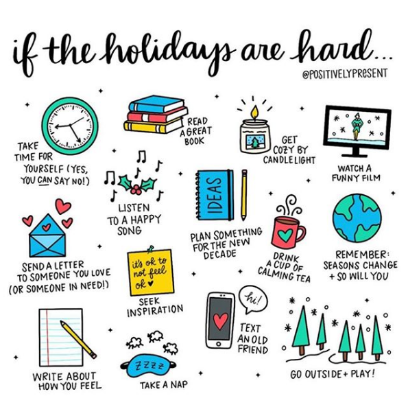 afspnational's tweet photo. The holiday season means something different for everyone. For those that have been touched by suicide, this time of year can be complicated and even challenging. However you spend the next couple of weeks, we want you to know that you are loved! ❤️ Artwork by @ positivelypresent https://t.co/p5O8nKEj5g