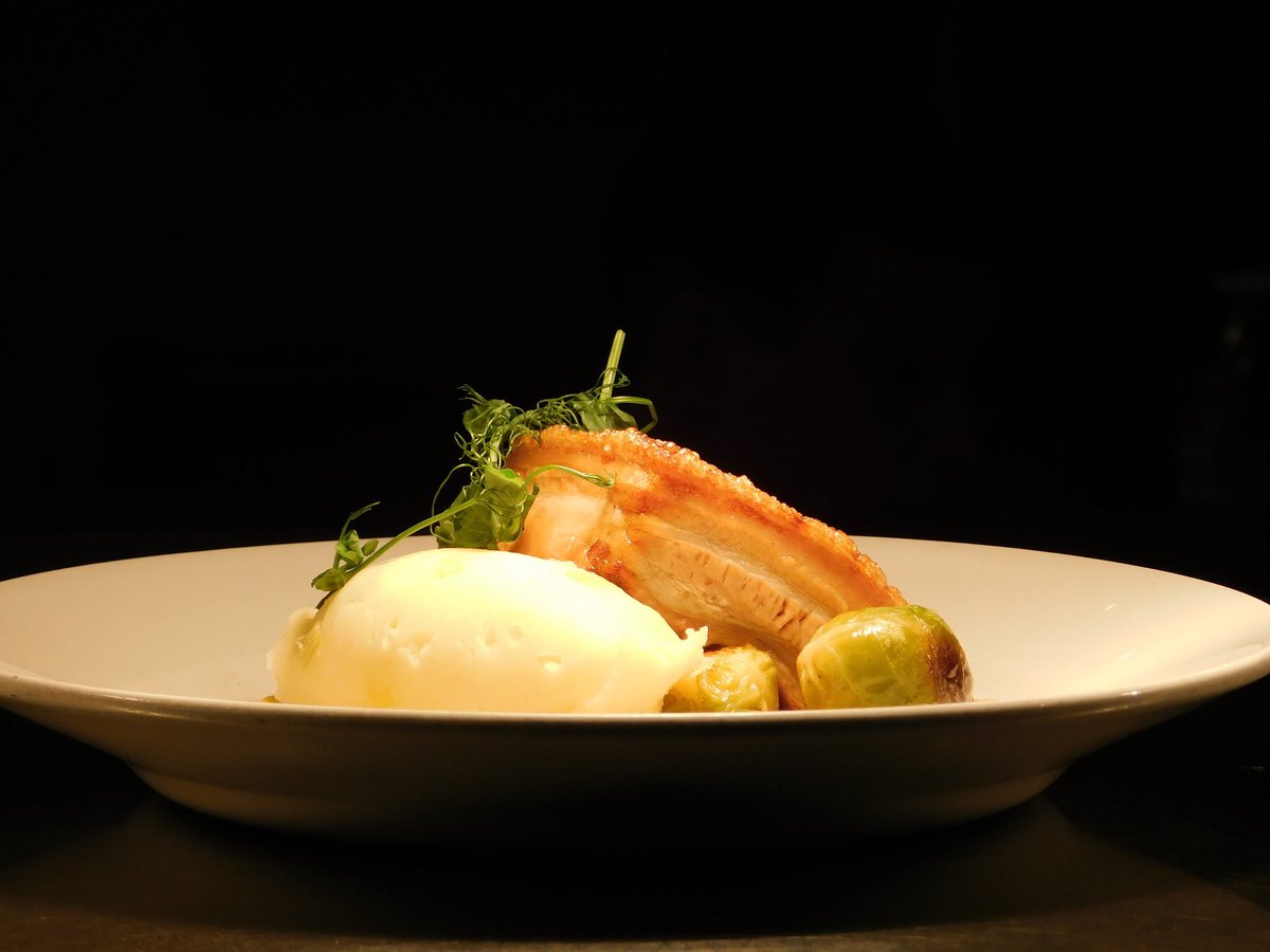 Available on our Christmas Market Menu: Roast Pork Belly, Brussel sprouts, leek mash, cider &amp; bacon sauce. 

#GandolfiFish #glasgowfood #foodie #marketmenu