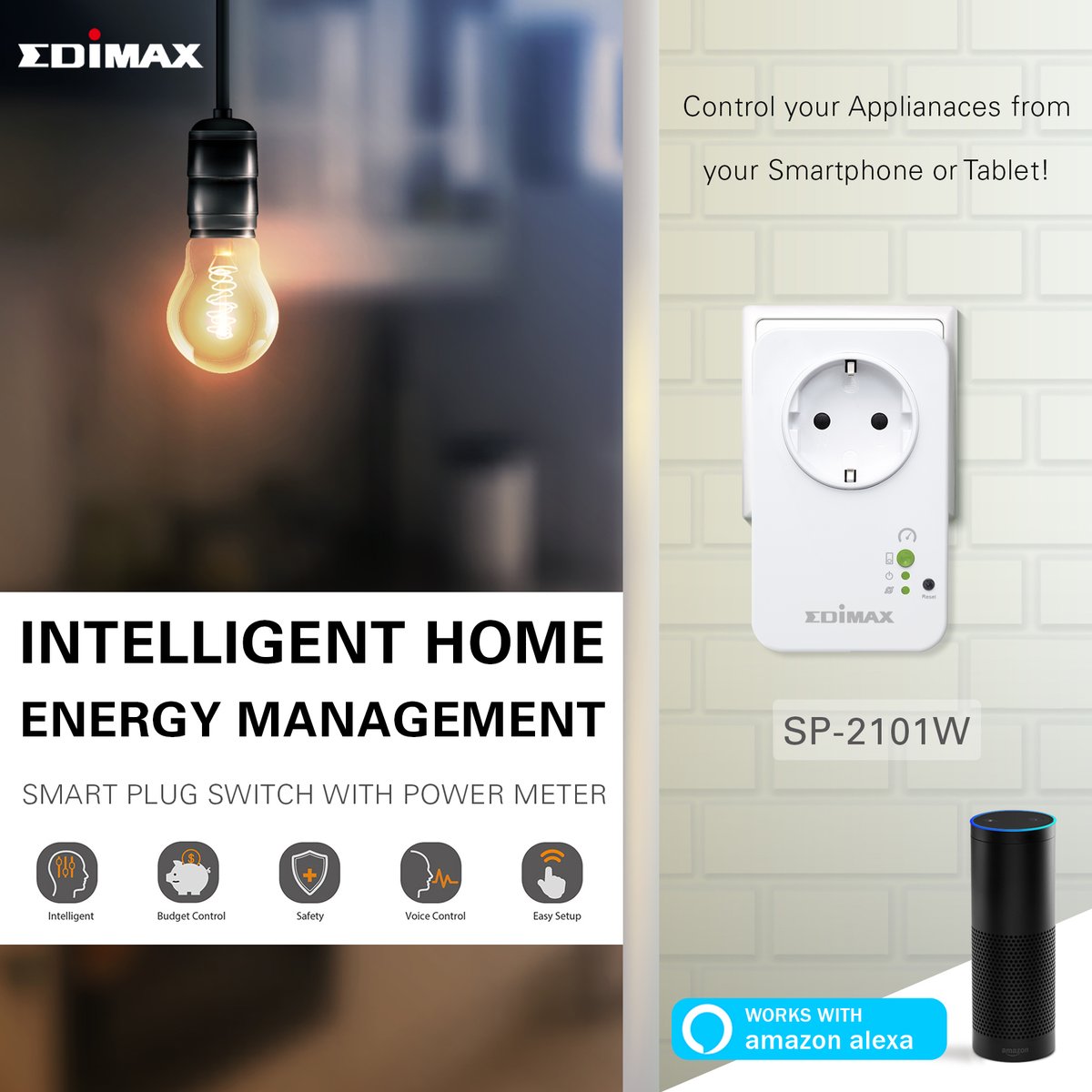 EdimaxME's tweet photo. Smart Plug Switch with Power Meter, Intelligent Home Energy Management #Edimax SP-2101W 😍
#Save: Save time and power
#Safe: Manage your home electronics anywhere/anytime
#Smart: Control your appliances from your smartphone or tablet​
More info @ https://t.co/kkAeiHfZZD https://t.co/duQQJg2Phk