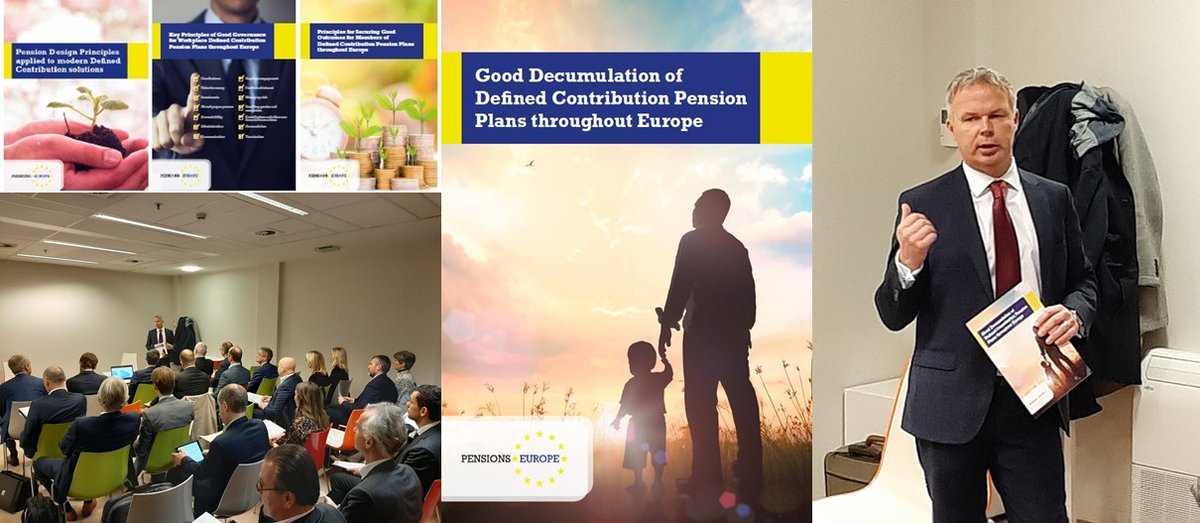 PensionsEurope's tweet photo. As a #pension #ThoughtLeader in #Europe, today at our #IORPII seminar we published our recent #DC paper - this time on #DecumulationPhase prepared by our Standing Committee DC chaired by @jerrymoriarty1 and supported e.g. by @PekkaEskola https://t.co/kki8x6Bd5q https://t.co/M4iXaVymMc