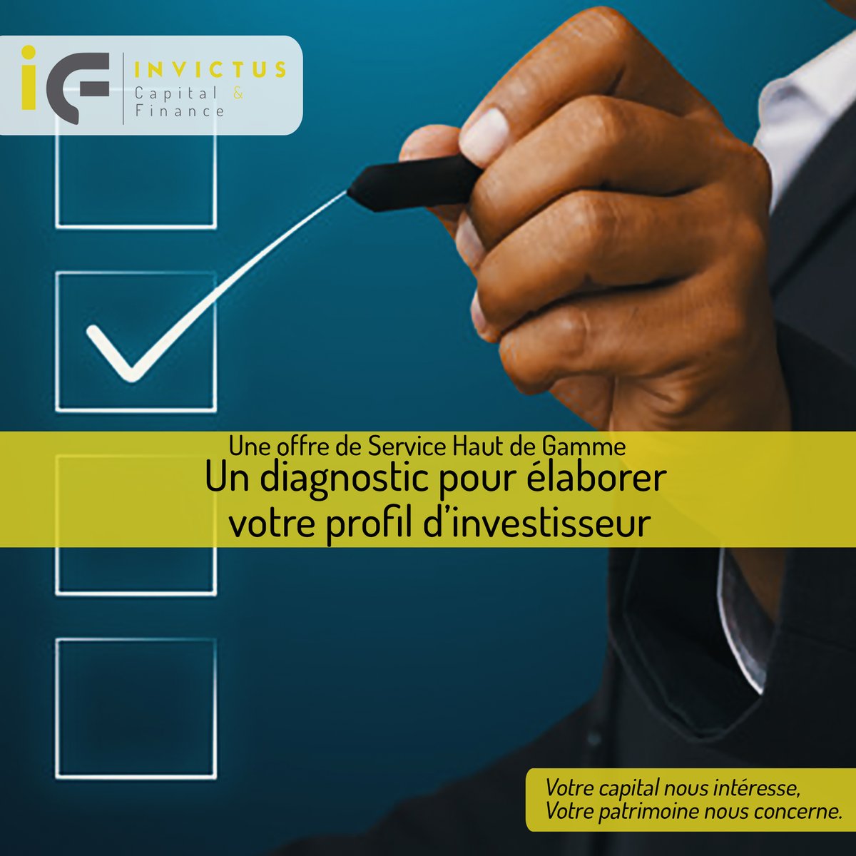 Invictus Capital offre à ses clients un service 100% personnalisé, innovant avec un accompagnement qui se fait en trois étapes.
Alors aujourd'hui nous allons nous concentrer sur la première étape: Le diagnostic de votre situation financière.
En savoir plus:bit.ly/38r108D