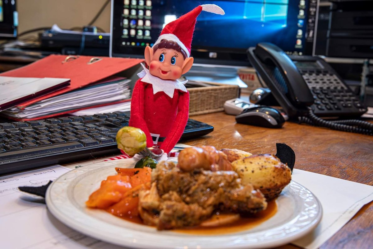 miramarbmth's tweet photo. Caught Mira tucking into a festive lunch in the office. Seems he loves sprouts!!
#greedyelf #naughtyelf #yummy #xmaslunch #roastturkey #sprouts https://t.co/lZXQkIF6Wo