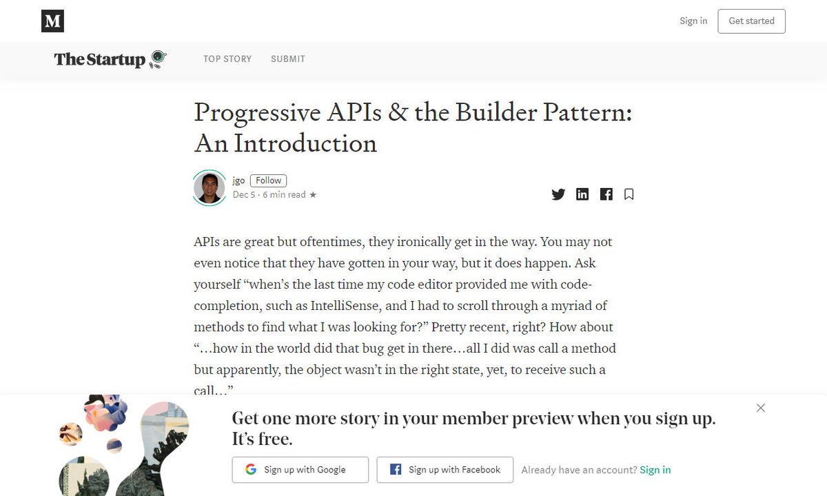 Devcide1's tweet image. Progressive APIs &amp;amp; the Builder Pattern: An Introduction
#builderpattern #example #progressiveapi #tolower #sku #development
via @medium
☛ amp.gs/ieky