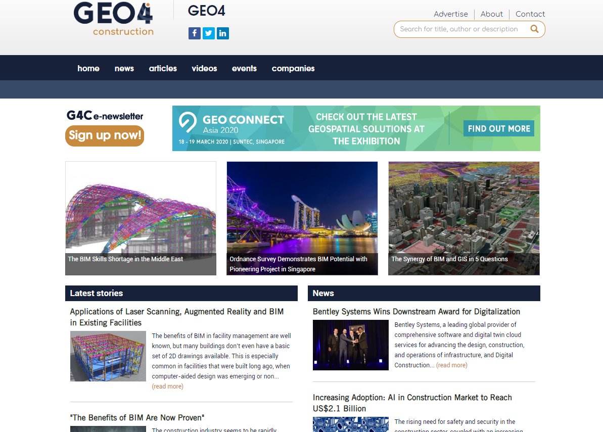 Already paid a visit to our brand new website Geo4Construction? This platform is the place where we connect the construction and infrastructure sector with the geospatial industry! geo4construction.com