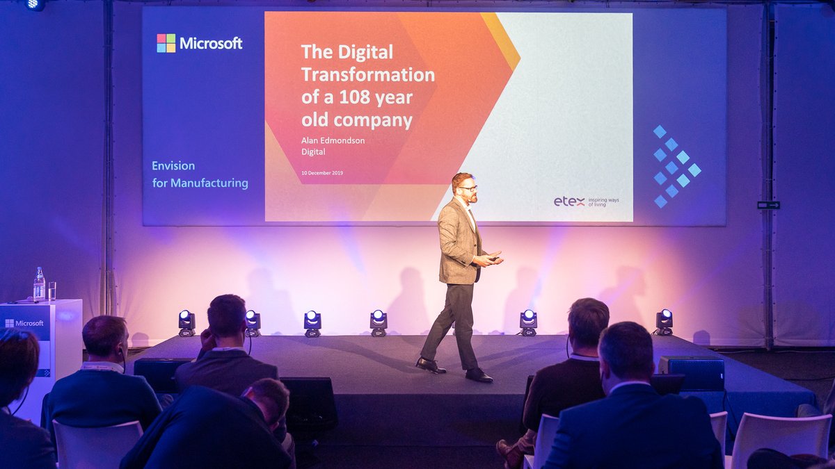 Microsoftbe's tweet image. .@AlanEdmondson, Head of Digital @Etex_Group, is giving us 7 critical learnings on how Etex as a 108 year old manufacturing company is enabling digital change. #EnvisionforManufacturing #optimizedoperations #digitaltransformation