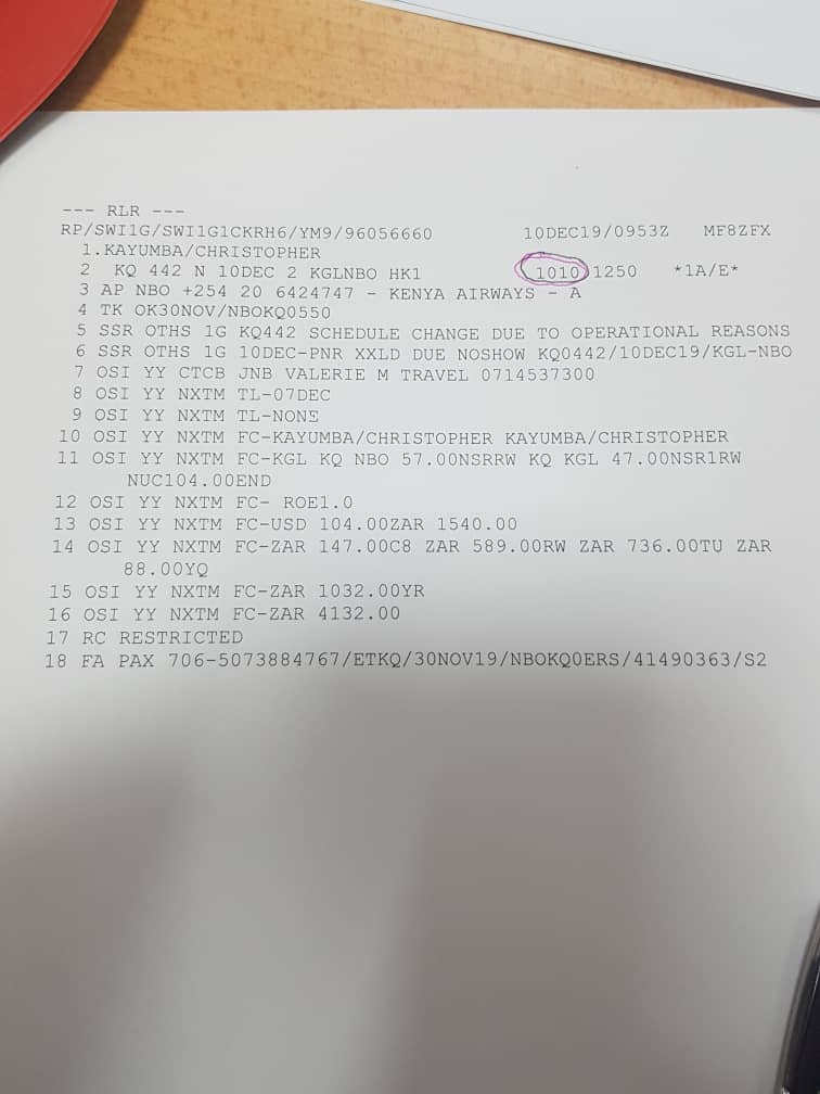 Dear Mr. Kayumba, contrary to your claims, you arrived at the airport at 09:50am for a 10:10 flight to Nairobi as can be seen on your ticket. You were 30 minutes late per aviation rules as check-in closed at 09:20.