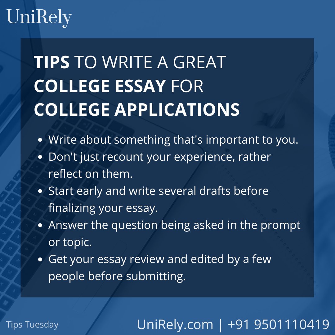 UniRely's tweet image. Here are some useful #tips to write a perfect #CollegeEssay to get a step closer to your dream university.
Also, you can view #SampleEssays on the #UniRely platform. Visit👉 unirely.com

#collegecounseling #essaywriting #writingtip #collegeessays #collegeessayprompt