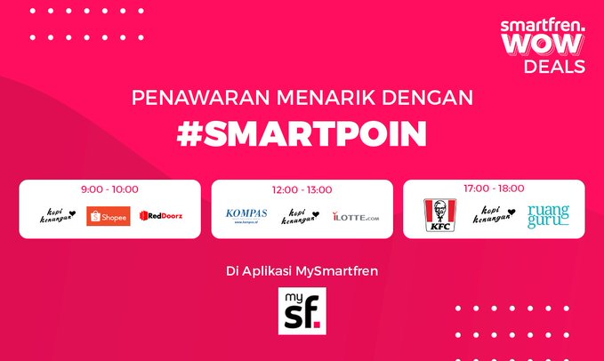 MySFGue's tweet photo. Sore nanti, buat kalian yang punya SmartPoin bisa banget buat tukerin poin kalian lho. Buka aplikasi mySF, terus pilih tukar poin. Hari ini bisa dituker sama KFC lho :) https://t.co/eDJIZ4NLnc