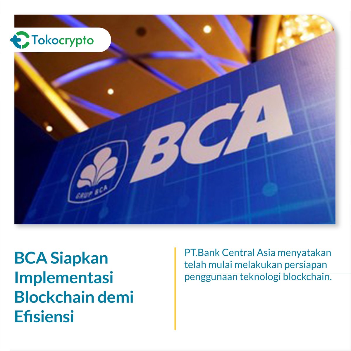 Tokocrypto's tweet photo. BCA berharap dapat menjaring ide-ide terkait dengan pengembangan Teknologi Informasi (TI), terutama yang terkait blockchain.
Sumber: https://t.co/hmeZN0MhSt
#tokocrypto #tokonews #blockchain #bca #finhacks https://t.co/GC2qkftgJv