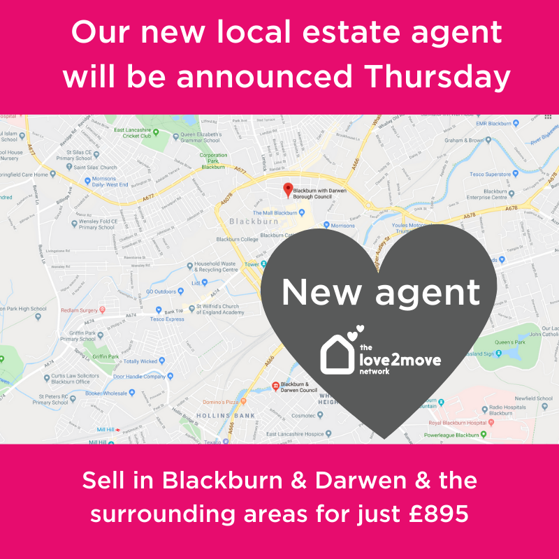 Love2MoveHome's tweet photo. ***New high street estate agent***

We're really excited to announce our latest partner in #Blackburn &amp; #Darwen. Watch this space for the announcement later this week. 

People wanting to sell their property for just £895 with their local high street estate agent can soon! https://t.co/PdFjQTUrxu