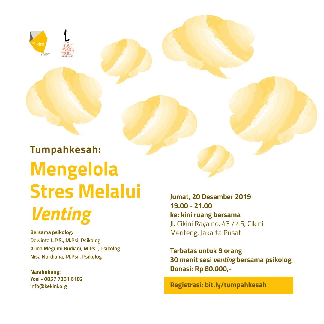 Cara Mendaftar:⁣

Transfer ke Bank Mandiri No Rek : 123.00.07040712 a/n : CV Bumi Kembara⁣
Konfirmasi pembayaran ke Yosi di info@kekini.org atau melalui Whatsapp di +62 857-7361-6182.⁣
Lengkapi Google Form ini bit.ly/tumpahkesah ⁣