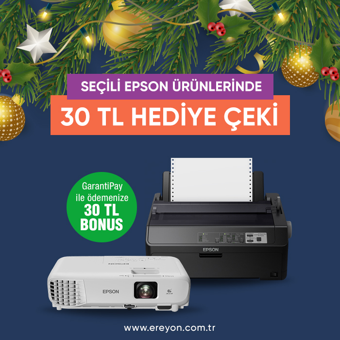 ereyoncomtr's tweet photo. Kazandıran yıl sonu kampanyası🎊
Seçili Epson ürünlerinde 30 TL hediye çeki + 30 TL Bonus fırsatı.
Son Gün 31 Aralık🌟
https://t.co/hPSmY8SUqs https://t.co/7mGIdjuXpw