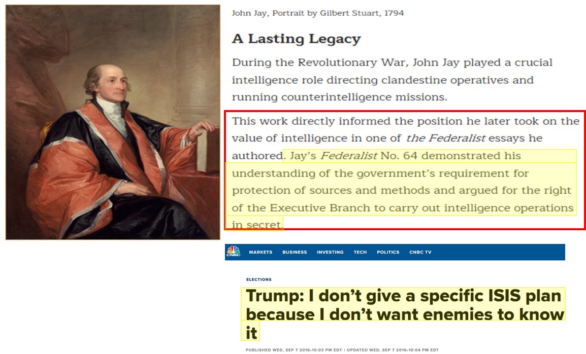 Jays Federalist 64 Exec Branch to carry out !ntelligence 0ps in secret. @realDonaldTrump