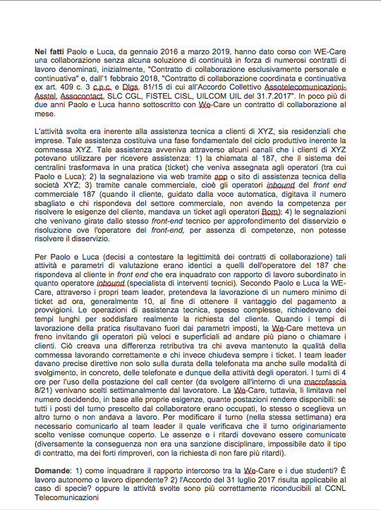MicheTiraboschi's tweet photo. Lavorare in un #CallCenter: collaboratori esterni o dipendenti mascherati? #DirLav2019 #Esercitazione https://t.co/PEShVqrGoa