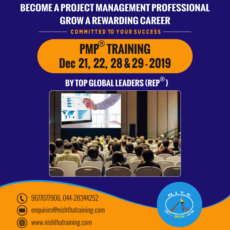 nisthatraining's tweet photo. Want to be a PMI® certified management professional?! Join our PMP® Certification exam training sessions which are to be conducted on DEC 21, 22, 28 &amp; 29 - 2019. For registrations.visit: https://t.co/V5JnGbdH6O https://t.co/i6mTuOZEZk or call+91 9677077906 
@pmp #pmptraining #PMP https://t.co/oi7vike6yl