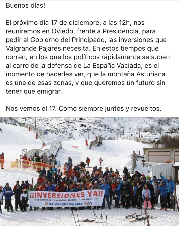 SosVPajares's tweet photo. El próximo día 17 nos vemos. Queremos un futuro para nuestra estación @VPajaresOficial y para nuestra comarca. Emigrar no es una opción. La montaña asturiana merece un futuro digno y una estación de esquí digna atrae negocio y población. #valgrandepajares #pajares #inversionesya https://t.co/tWw7WK9ckl