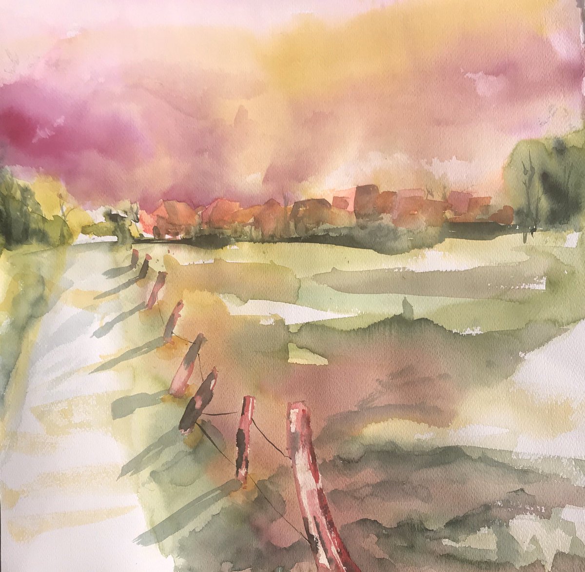 lupusDerWolf's tweet photo. Gehrden frueh am Morgen #calenbergerland #watercolor #hannover #gehrden #lemmie https://t.co/pOqPMaPXuu