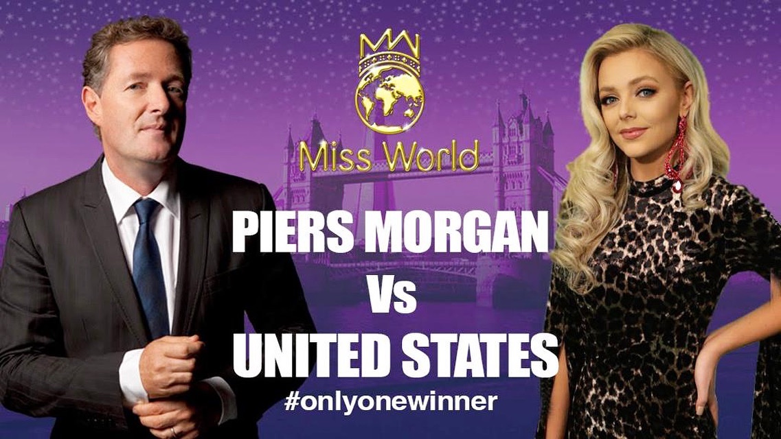OMG! I’ve just found out that I could be facing <a href="/piersmorgan/">Piers Morgan</a> as he’ll be interviewing the top 5 at #Saturday final of <a href="/MissWorldLtd/">Miss World</a> #missworld2019 #london #missworld