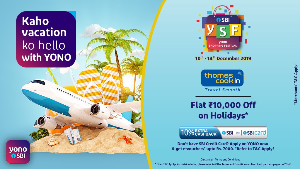 Make new memories this holiday season! Get exciting discounts with the #YONOShoppingFestival. Download: sbiyono.sbi
<a href="/tcookin/">Thomas Cook India</a>

#SBI #StateBankOfIndia #YONOSBI #YONOShoppingFestival #YONO #Shopping #Deals #Discounts #ThomasCook #Vacation #Holidays