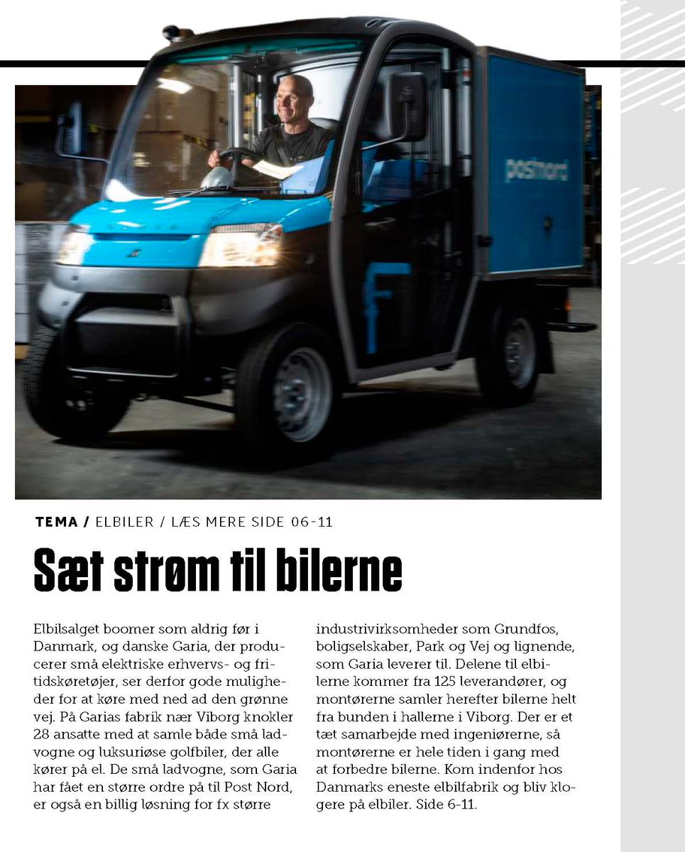 GariaUtility's tweet photo. Article in Danish. 

Artikel fra Metal Magasinet, Metal / Transport nr. 4, dec. 2019.

Garia Utility er den eneste elbilsfabrik i Danmark - kom med indenfor og bliv lidt klogere på elbiler:
https://t.co/t9RJ02GqBv

Kontakt os for mere info
sales@gariautility.com
+45 46 570 580 https://t.co/gSrS65C5kN