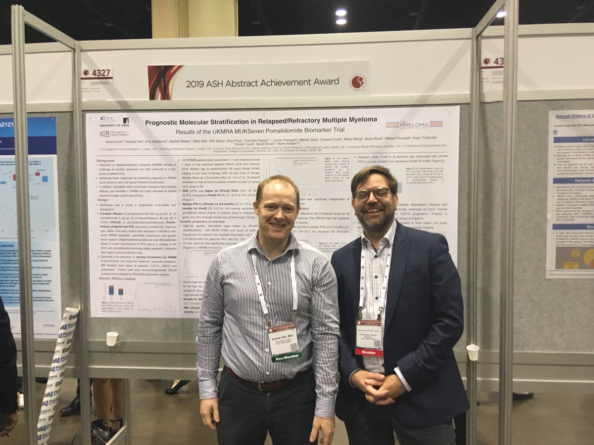 Monday poster session III: Andrew Hall and <a href="/MyMKaiser/">Martin Kaiser</a> showcasing results from the MUKSeven Trial 👏👇 #ASH2019 #AbstractAchievementAward #Myeloma #MyelomaUK