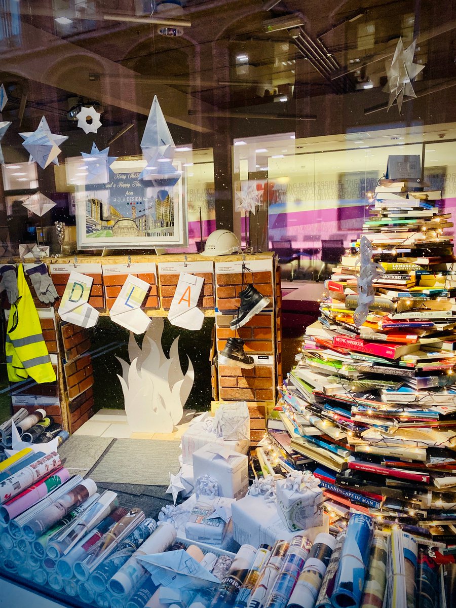 DLADesignGroup's tweet image. This year our window display reuses items from around the studios including books, journals, material samples, waste paper and even a pair of old boots! Give the gift of #imagination this Christmas #Christmasiscoming #handmadechristmas